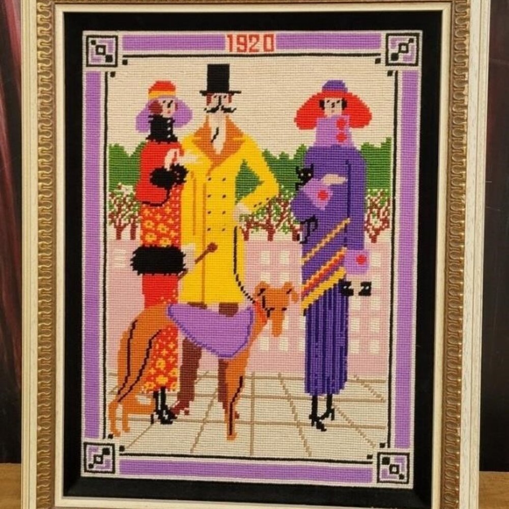 Rare French School Needlepoint Fashion 1920